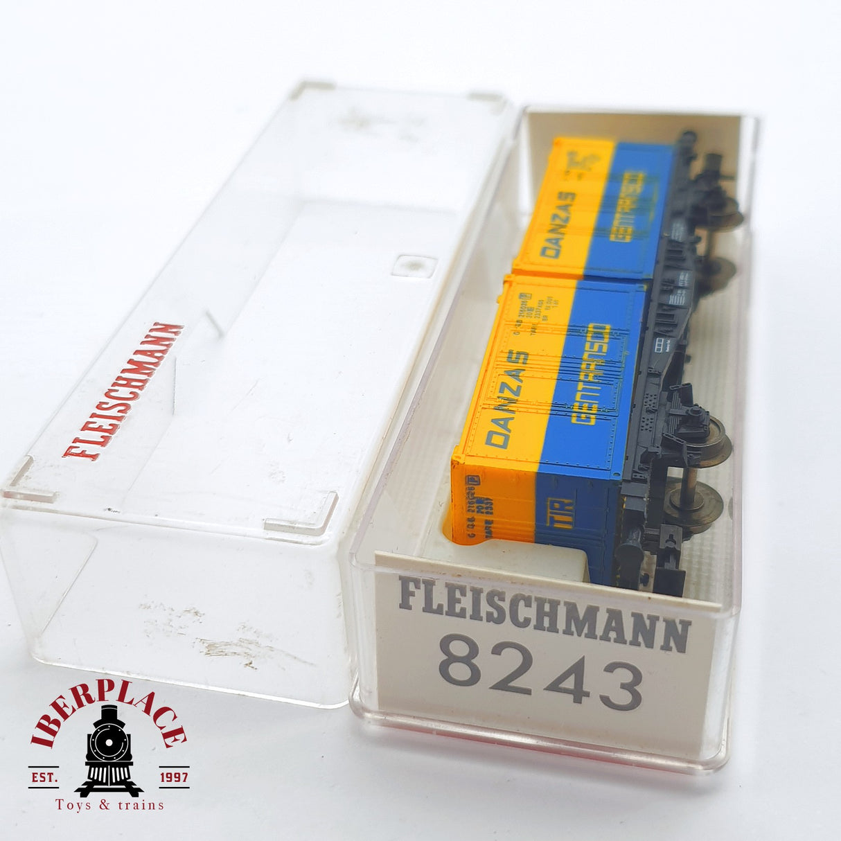 ♻️ 2 mano - Fleischmann 8243 vagón con contenedores DANZAS Gentransco DB N escala 1:160 TEN06