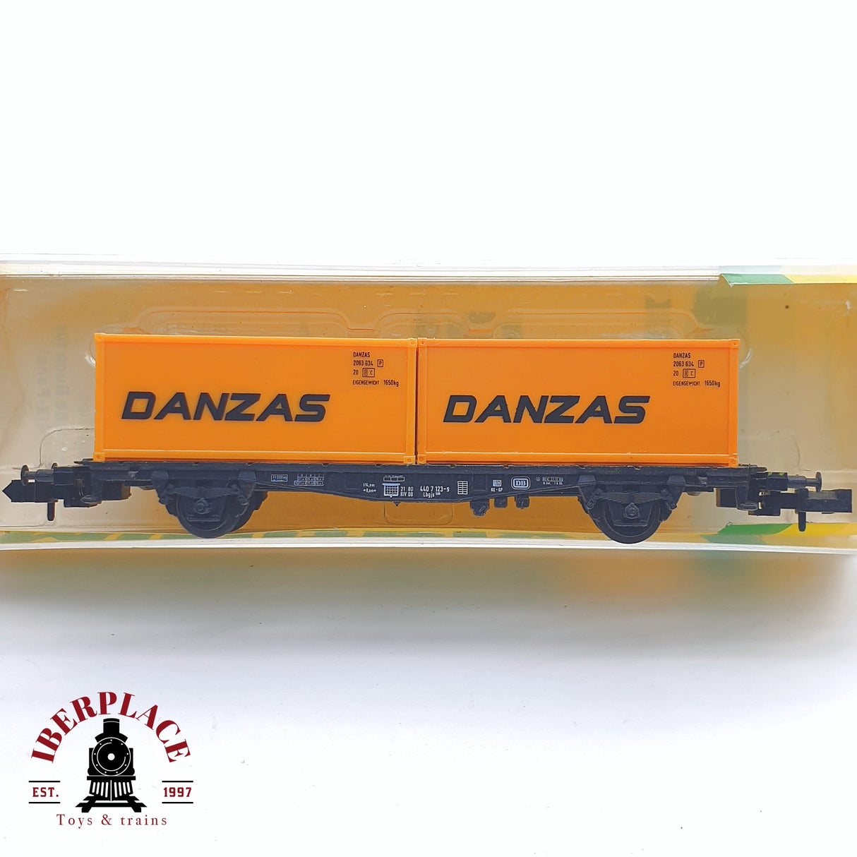 ♻️ 2 mano - Minitrix 51 3282 00 vagón con contenedores DANZAS DB N escala 1:160 TEN06 1/2
