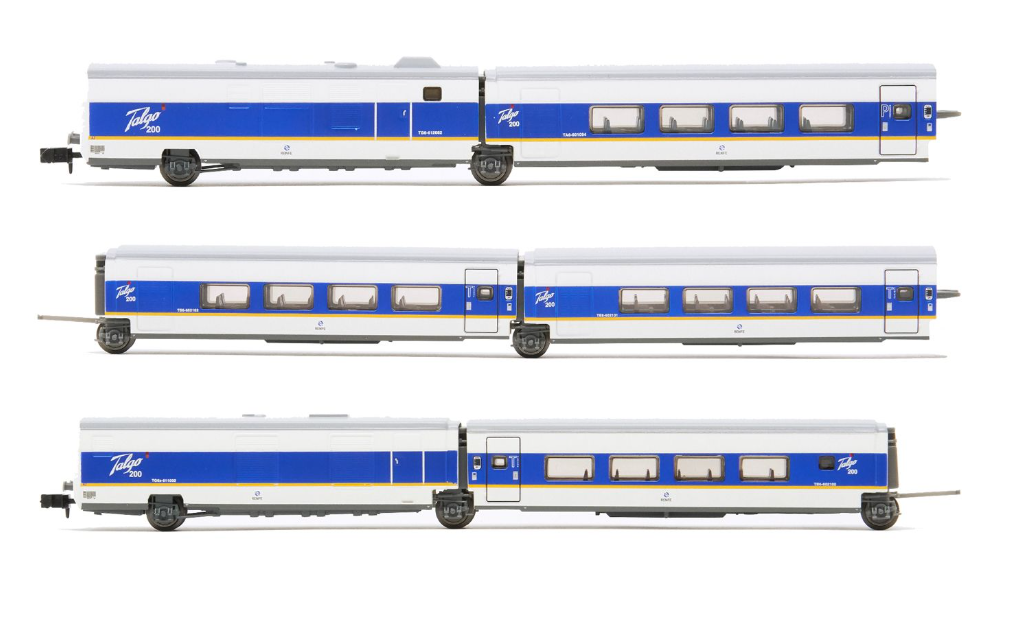 🧨 Liquidación – Arnold HN4462 Set RENFE Talgo 200 – 6 Coches – Blanco/Azul con Franja Amarilla – Época V – escala N 1:160