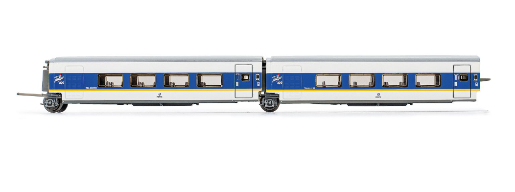 🧨 Liquidación – Arnold HN4463 Pack RENFE Talgo 200 – 2 Coches – Blanco/Azul Franja Amarilla – Ép. V – escala N 1:160