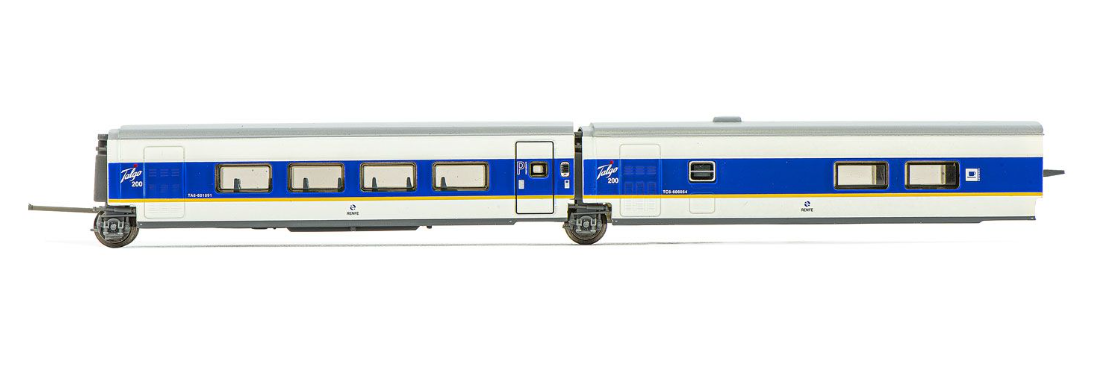 🧨 Liquidación – Arnold HN4464 Pack RENFE Talgo 200 – 1ª Clase + Coche Bar – Blanco/Azul Franja Amarilla – Época V – escala N 1:160