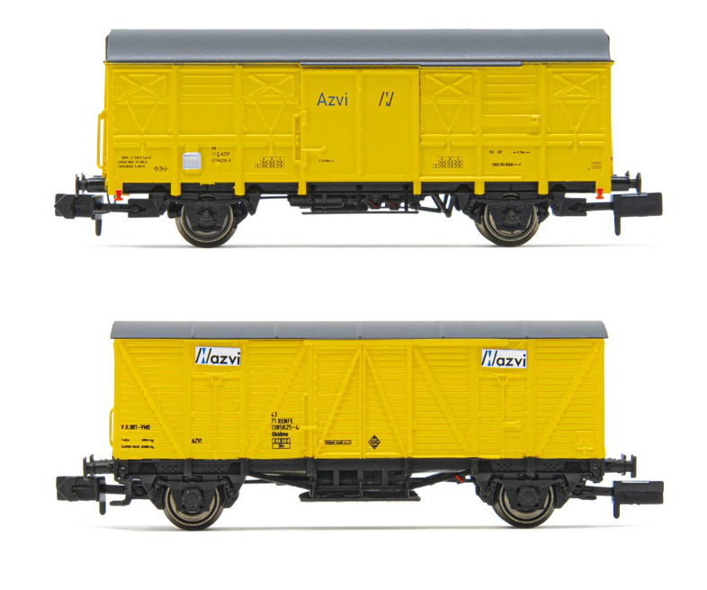 🧨 Liquidación – Arnold HN6517 Pack AZVI 2 Vagones Cerrados J2/J3 – Decoración Amarilla 1:160 escala N