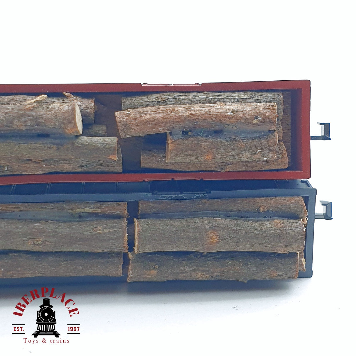 ♻️ 2da mano - 2x IBERTREN vagones de borde alto con troncos de madera RENFE N escala 1:160