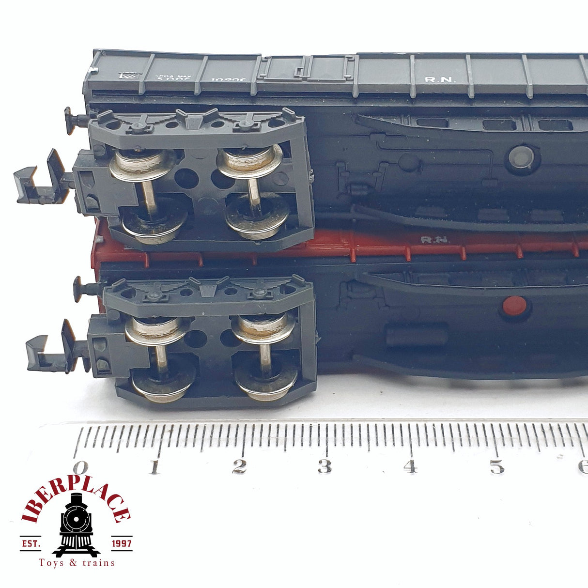 ♻️ 2da mano - 2x IBERTREN vagones de borde alto con troncos de madera RENFE N escala 1:160