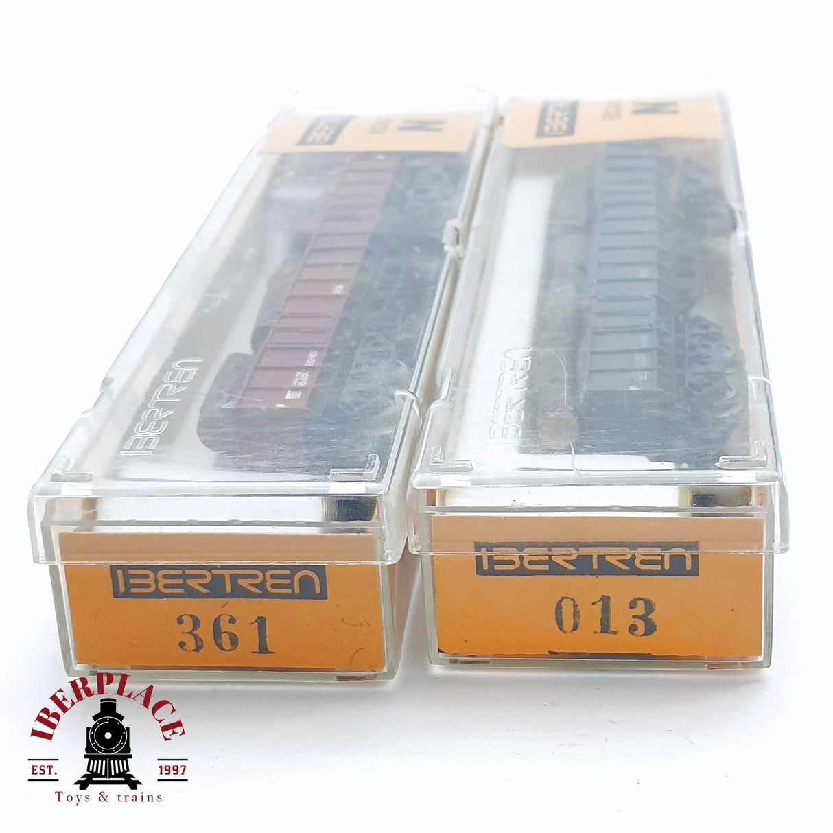 ♻️ 2da mano - 2x IBERTREN vagones de borde alto con troncos de madera RENFE N escala 1:160