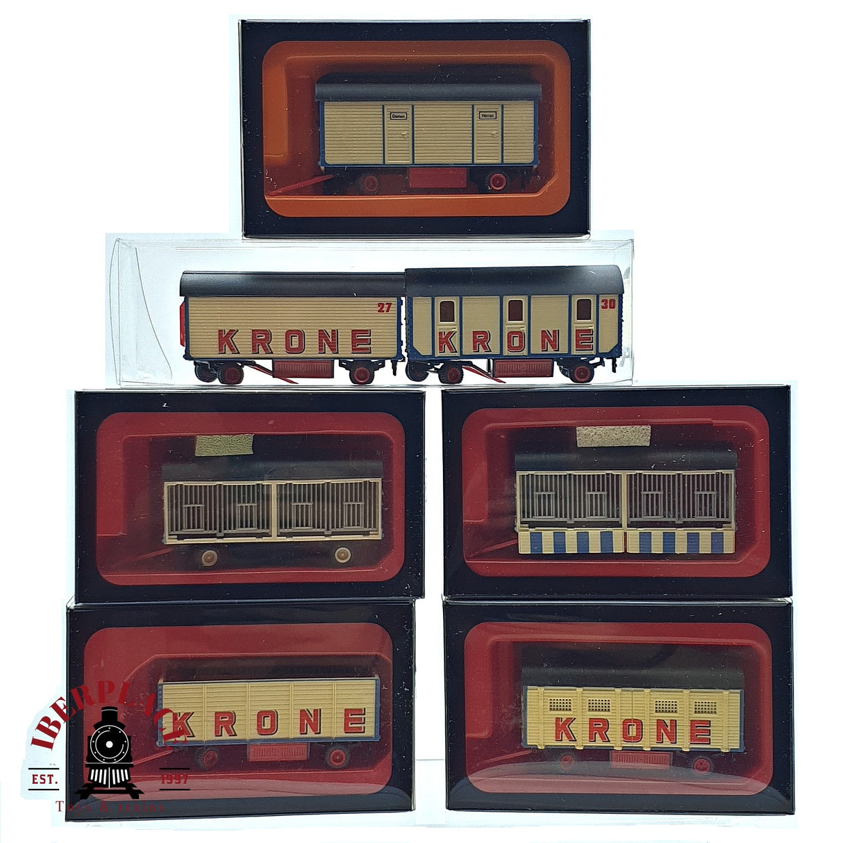 ♻️ 2da mano - 6x Preiser coches y vagones circo Krone H0 escala 1:87 E15