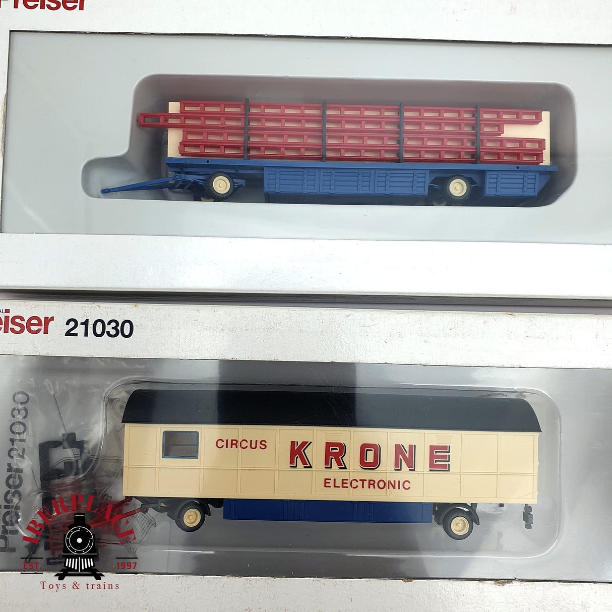 ♻️ 2da mano - 15x Preiser coches y remolques circo Krone H0 escala 1:87 E15