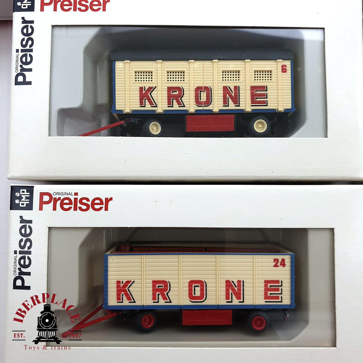 ♻️ 2da mano - 15x Preiser coches y remolques circo Krone H0 escala 1:87 E15