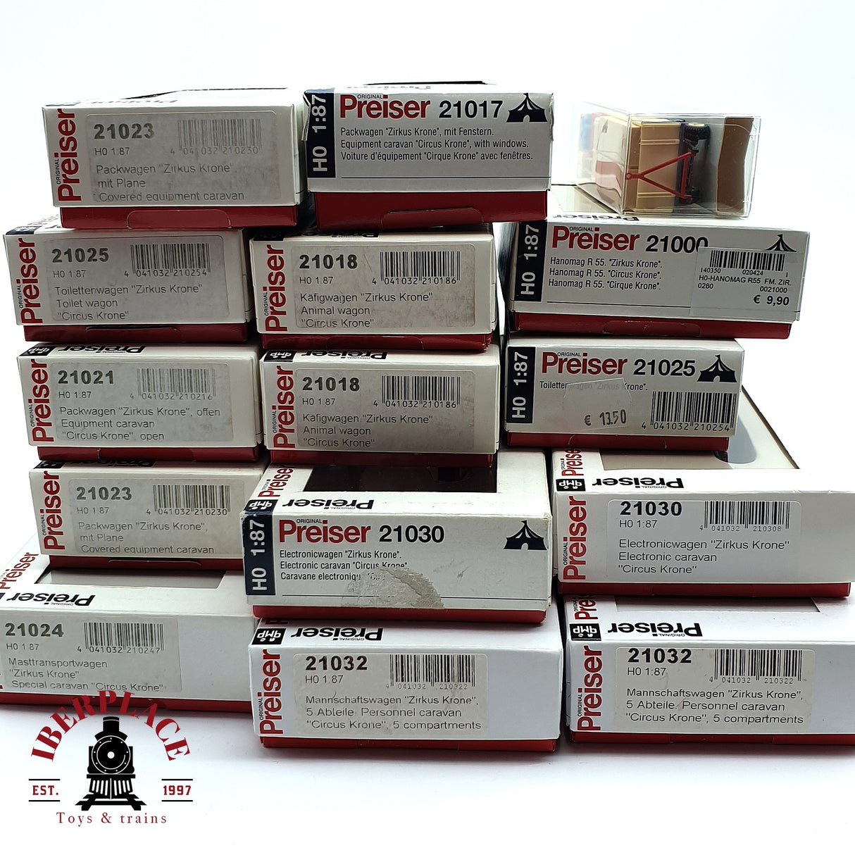 ♻️ 2da mano - 15x Preiser coches y remolques circo Krone H0 escala 1:87 E15
