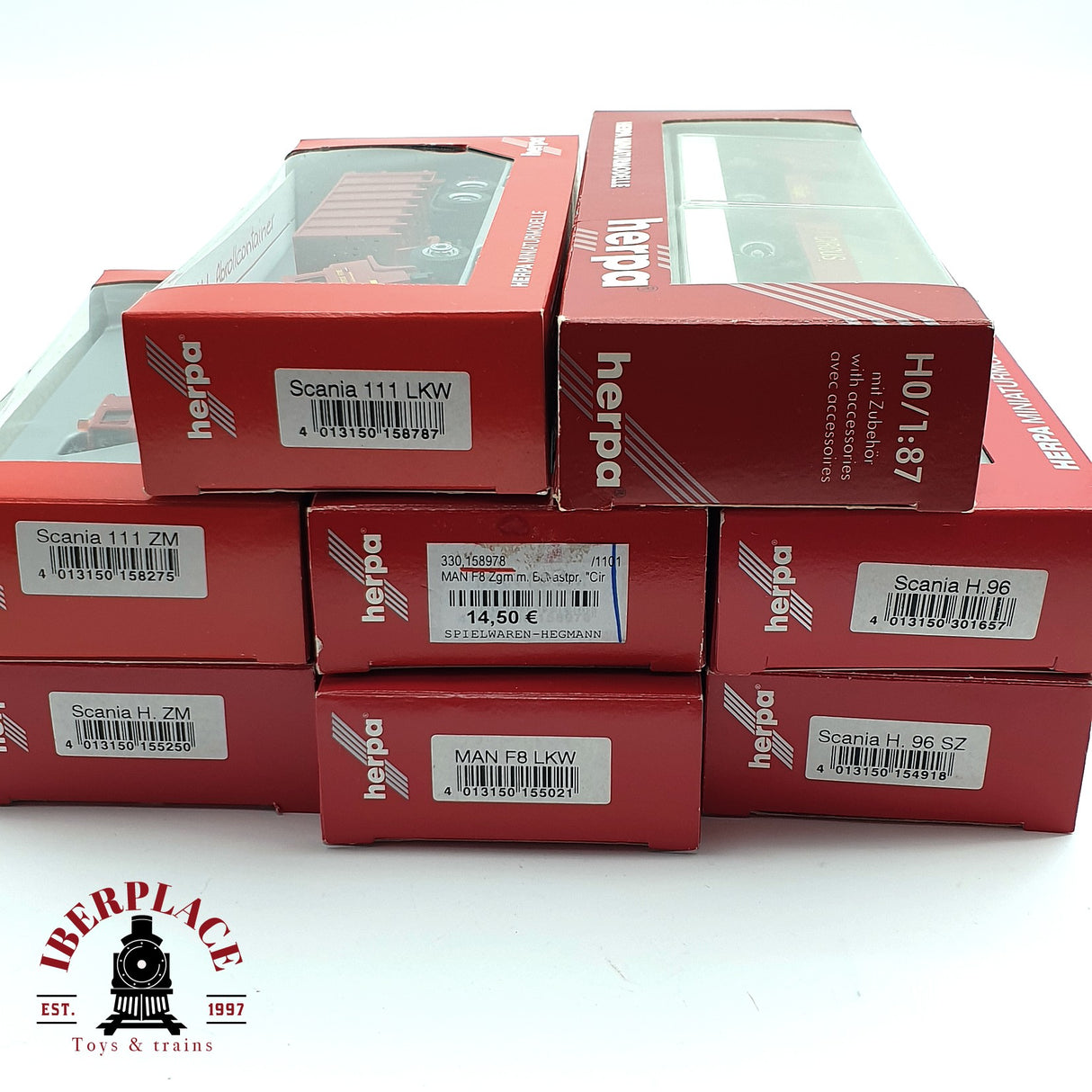 ♻️ 2da mano - 8x Herpa camiones scania man y remolques circo Krone H0 escala 1:87 E15