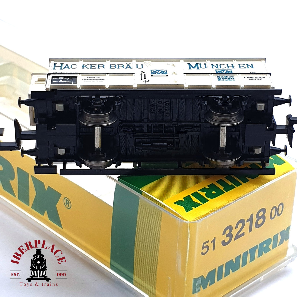 ♻️ 2da mano - Minitrix 51 3218 00 vagón mercancias Hacker bräu München N escala 1:160 E16