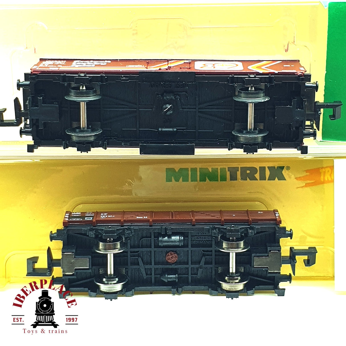 ♻️ 2da mano - 2x Minitrix vagones mercancias barriles Shell Freizeit Hobby Spiel N escala 1:160 E16