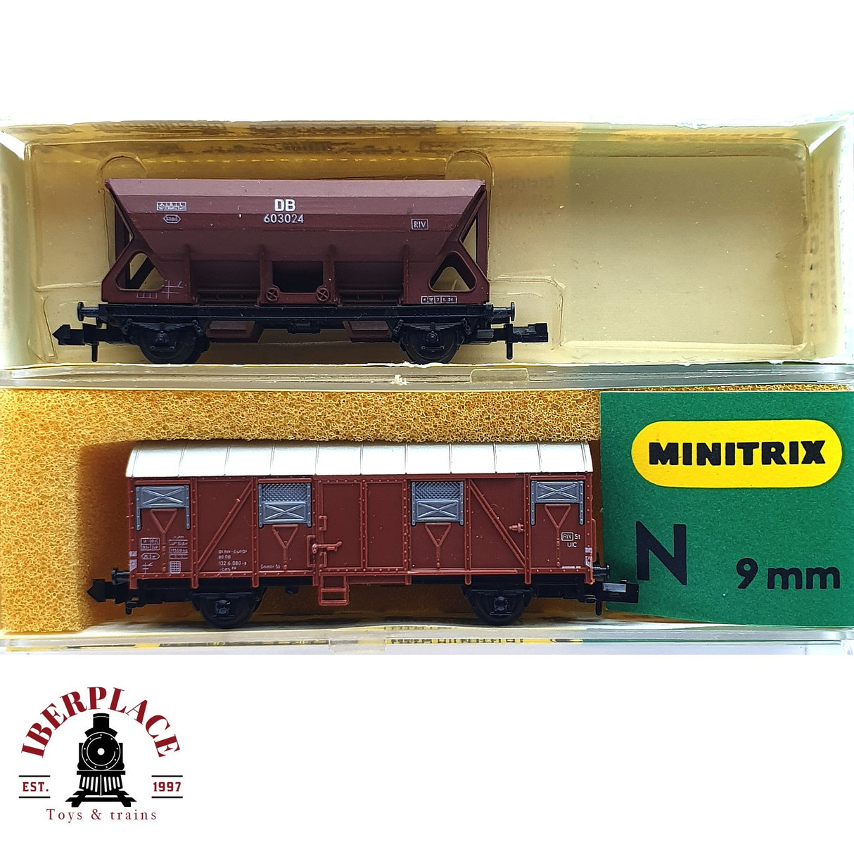 ♻️ 2da mano - 2x Minitrix vagón tolva vagón cerrado DB N escala 1:160 E16