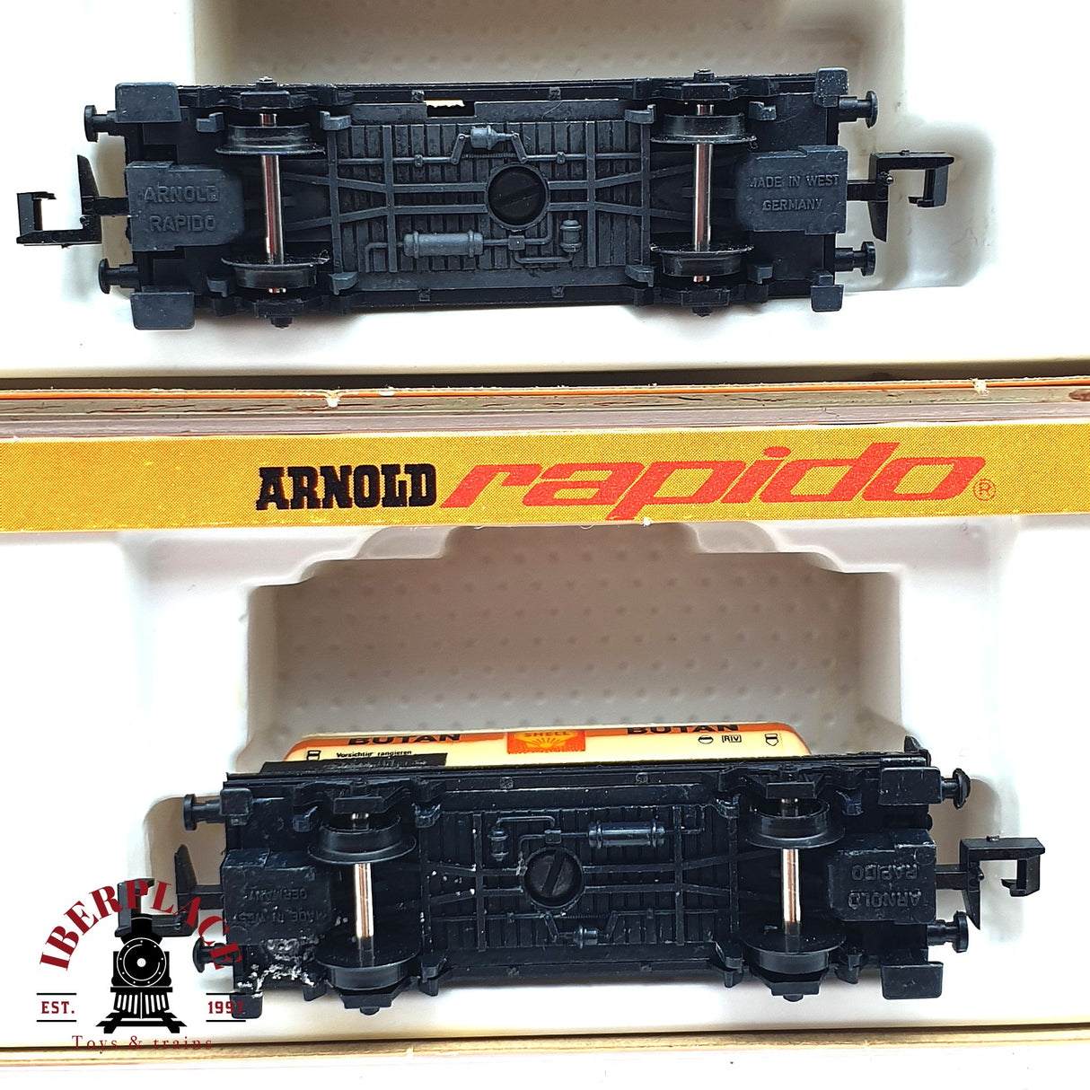 ♻️ 2da mano - 2x Arnold 0451 4510 vagones cisterna Butan Shell DB N escala 1:160 E16