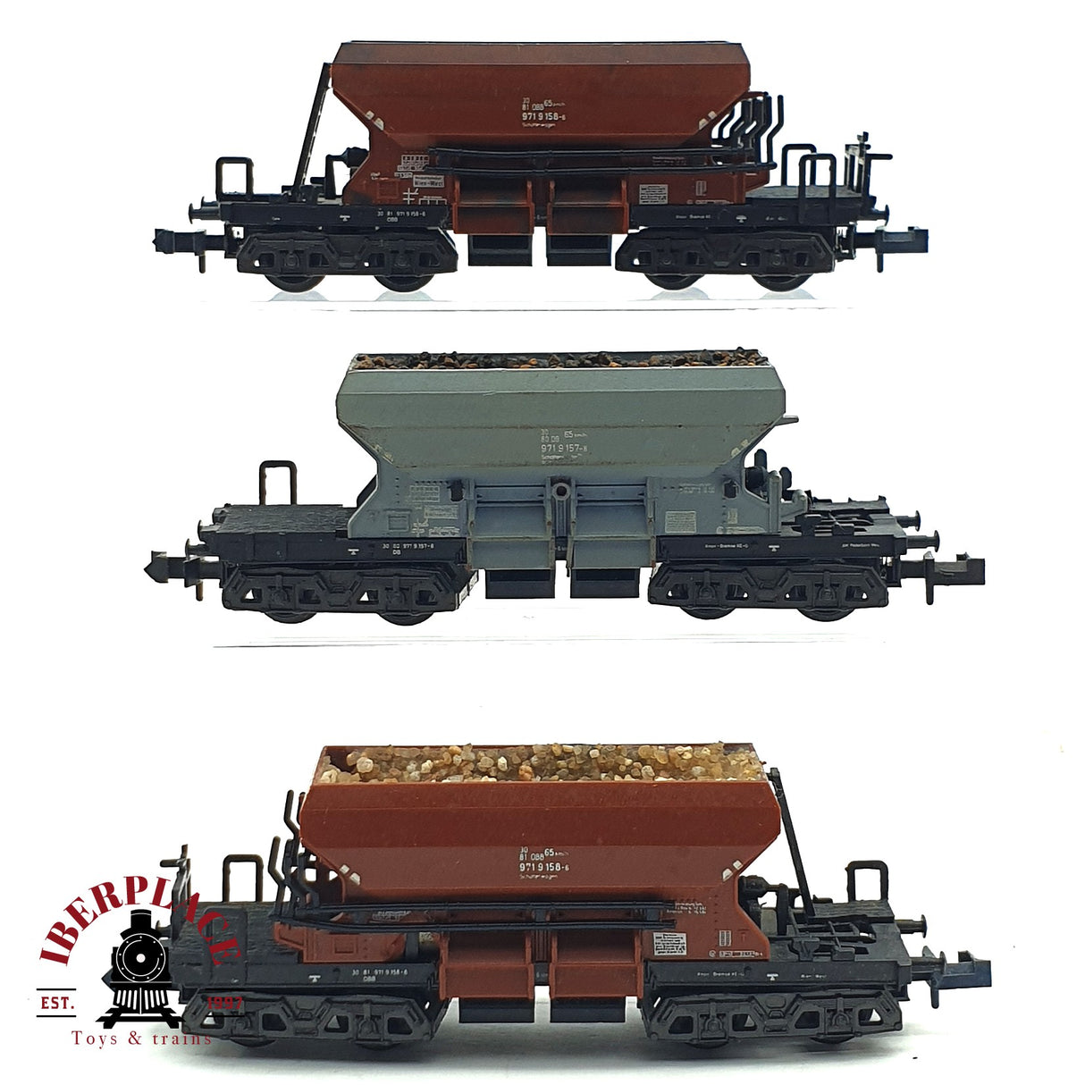 ♻️ 2da mano - 3x Minitrix vagones tolva con gravilla ÖBB N escala 1:160 E16