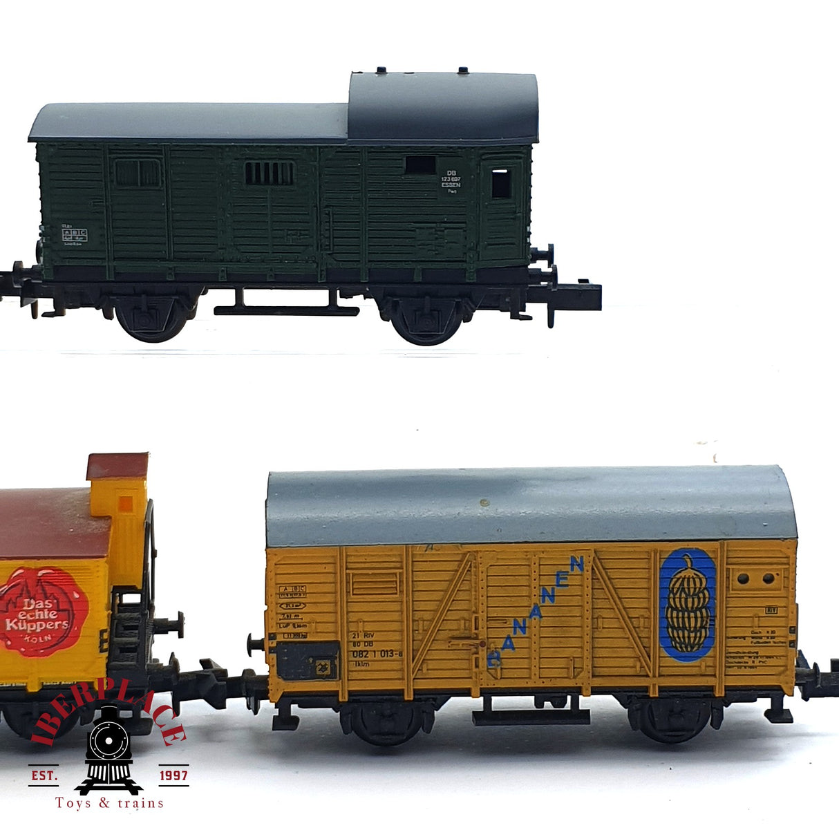 ♻️ 2da mano - Arnold Minitrix 3x vagones cerrados Bananen Küppers DB N escala 1:160 E16