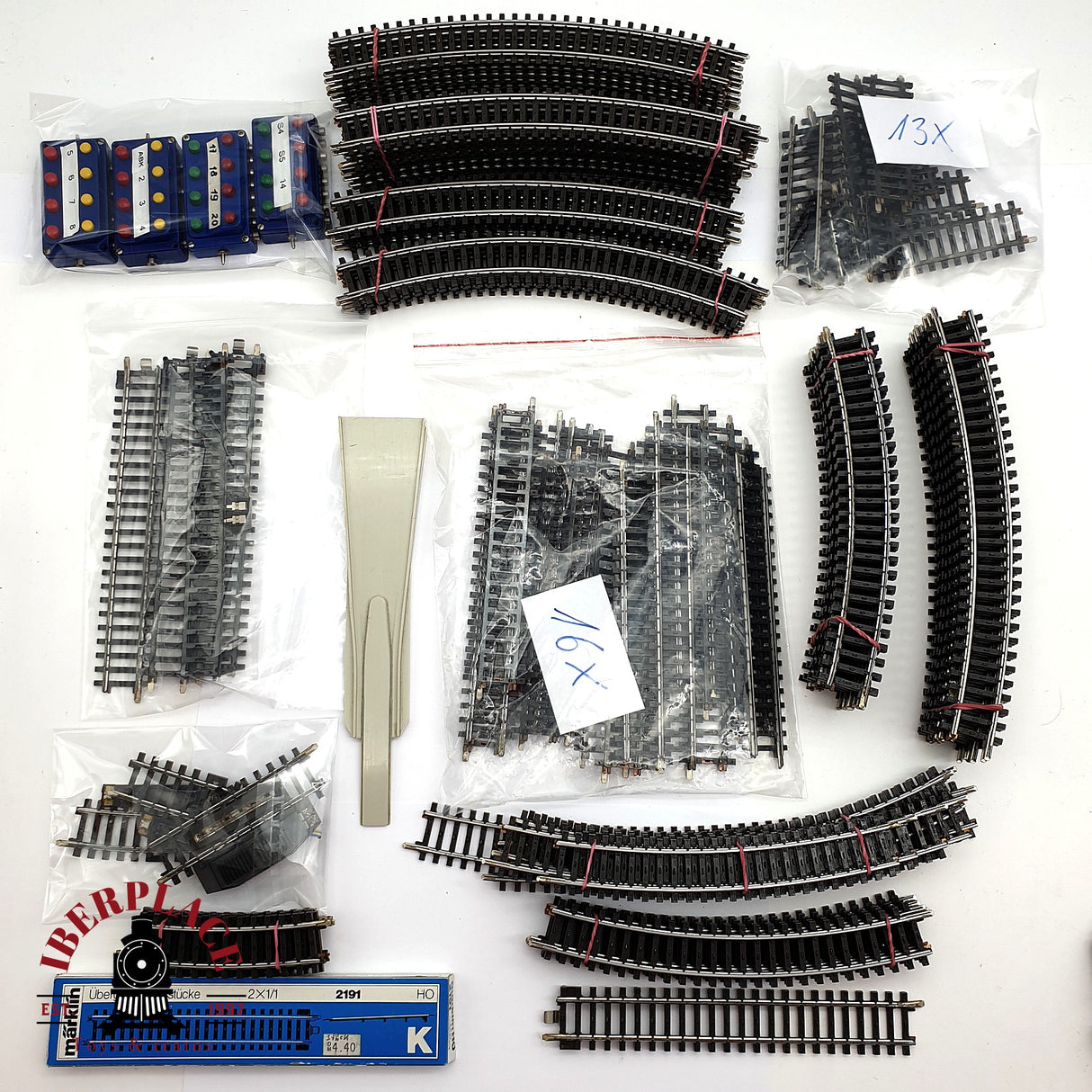 ♻️ 2da mano - Märklin 110x vías rectas curvas de conexión Sistema K pupitres encarrilador H0 escala 1:87 E15