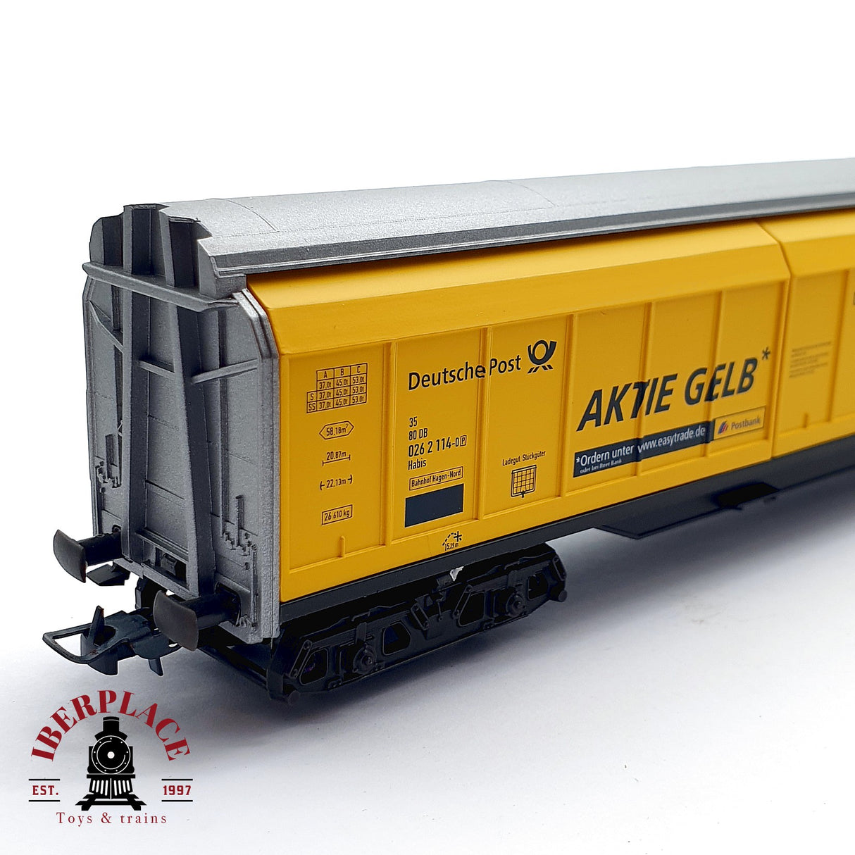 ♻️ DC Electrotren 5552K vagón cerrado Deutsche Post Aktie Gelb H0 escala 1:87