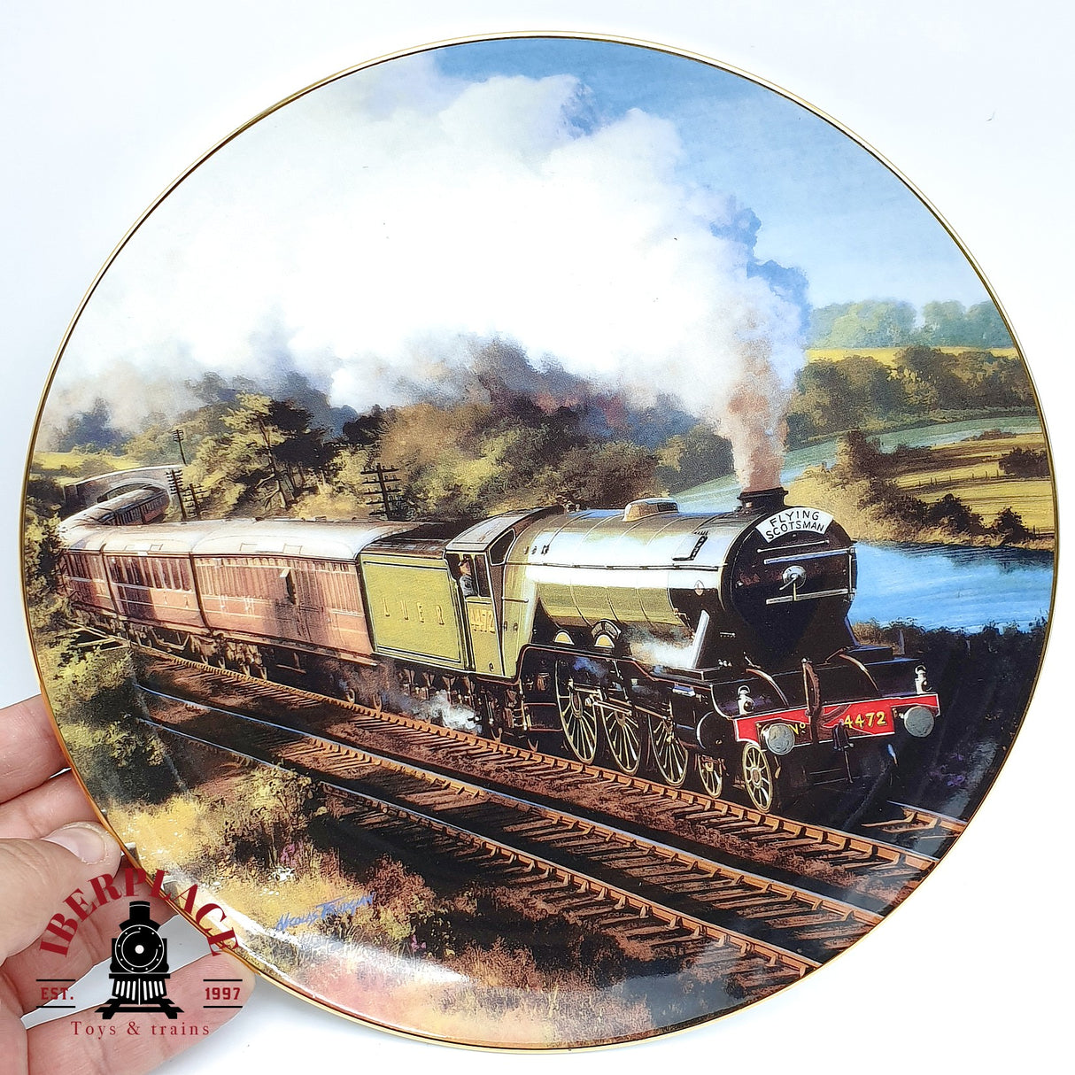 Exclusivo Plato de Colección: Locomotora de Vapor "Flying Scotsman" - Edición Limitada Royal Doulton / Franklin Mint (Porcelana Fina)