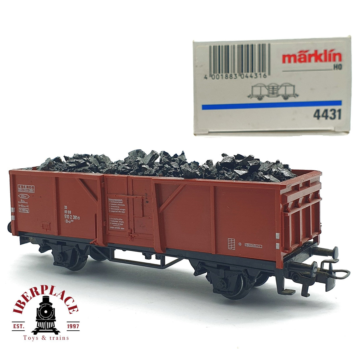 ♻️ 2da mano - Märklin 4431 vagón abierto con carbón DB H0 escala 1:87 EH09 3/4