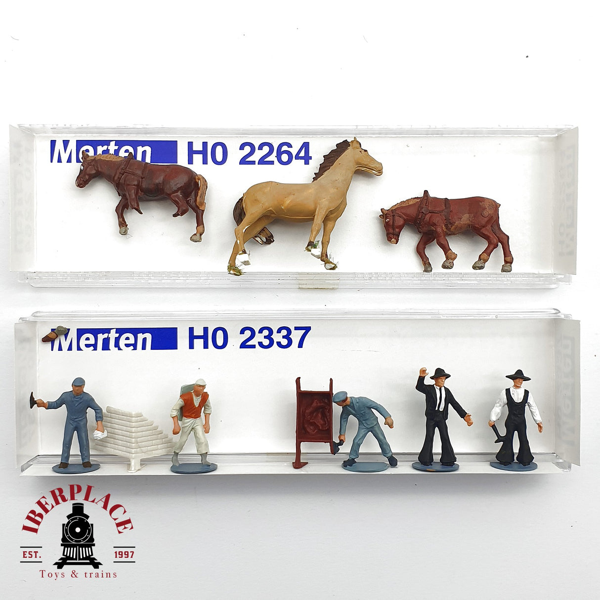 ♻️ 2da mano - Merten 2x 2264 2337 Figuras animales caballos, albañiles H0 escala 1:87 EH09