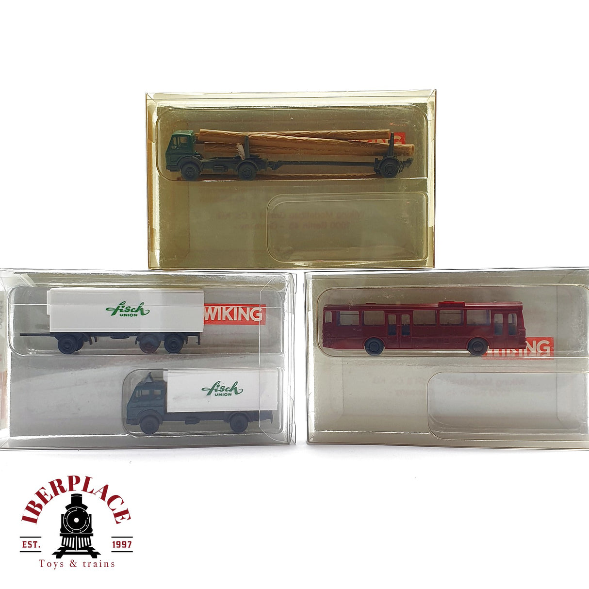 ♻️ 2da mano - Wiking 3x camiones Fisch union Mercedes MB y bus N escala 1:160 EH09