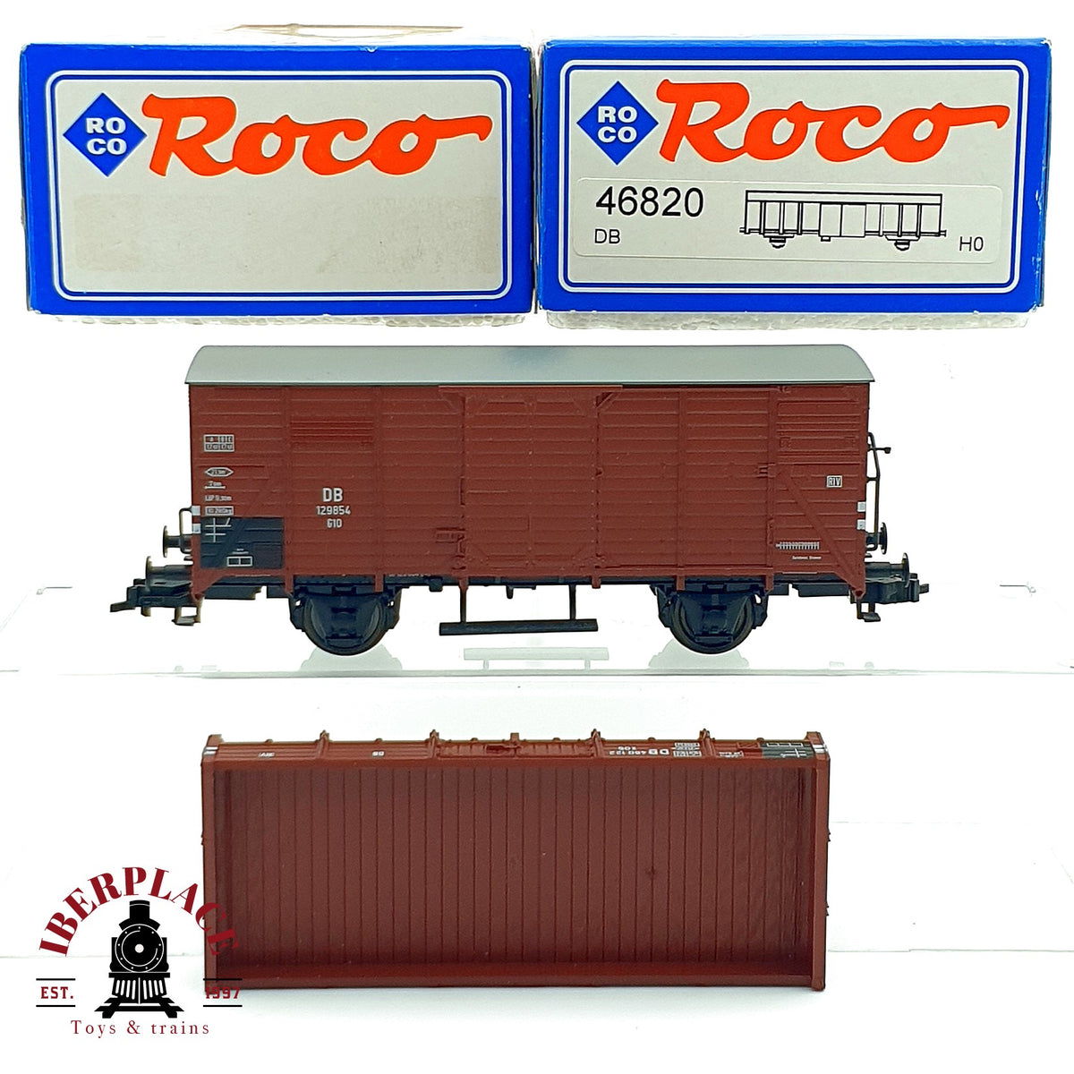 ♻️ ✨ Roco 46820 vagón mercancías cerrado G10 DB época III + plataforma de vagón para repuesto Escala H0 1:87 DC