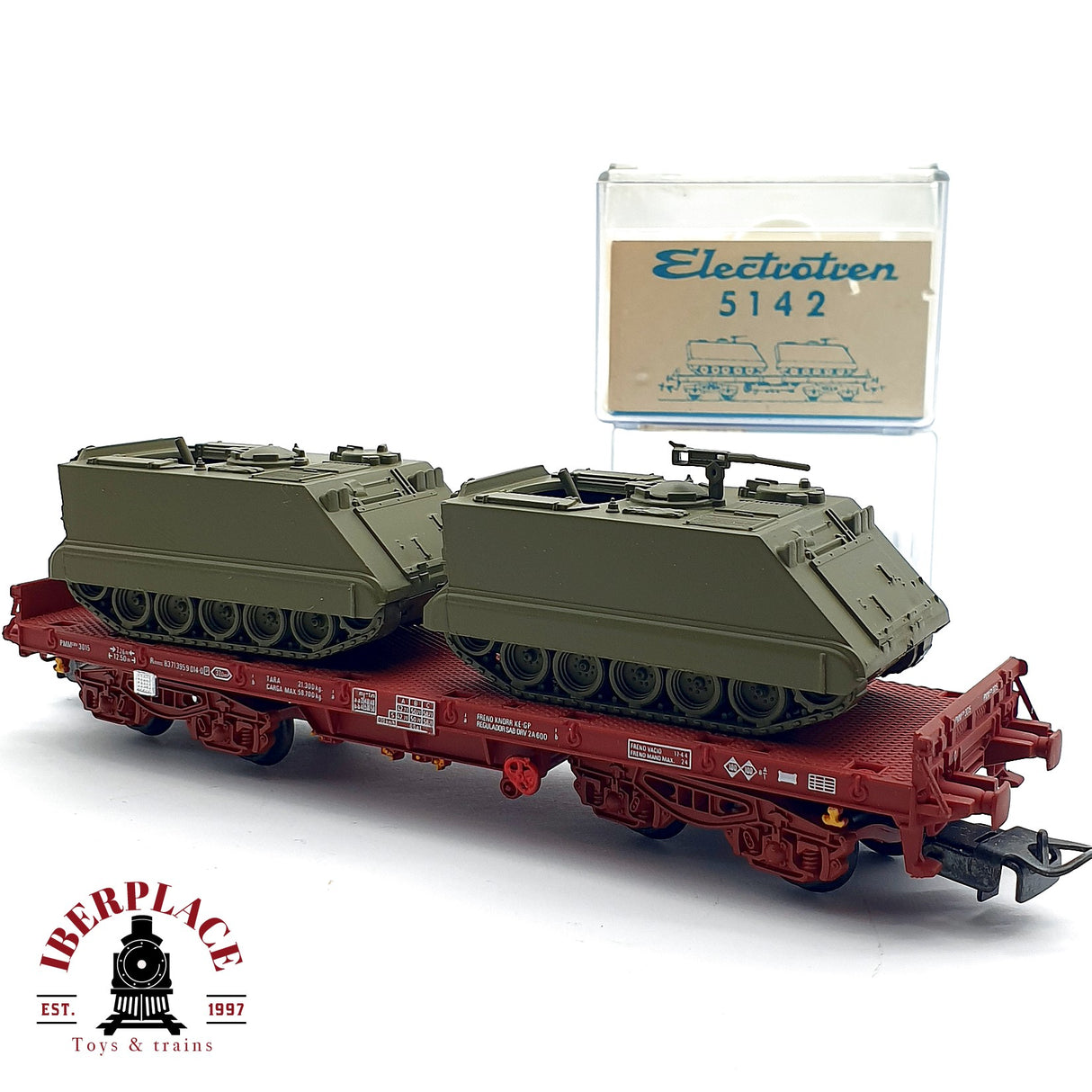 ♻️ DC Electrotren 5142 vagón plataforma con tanques militares H0 escala 1:87 A28