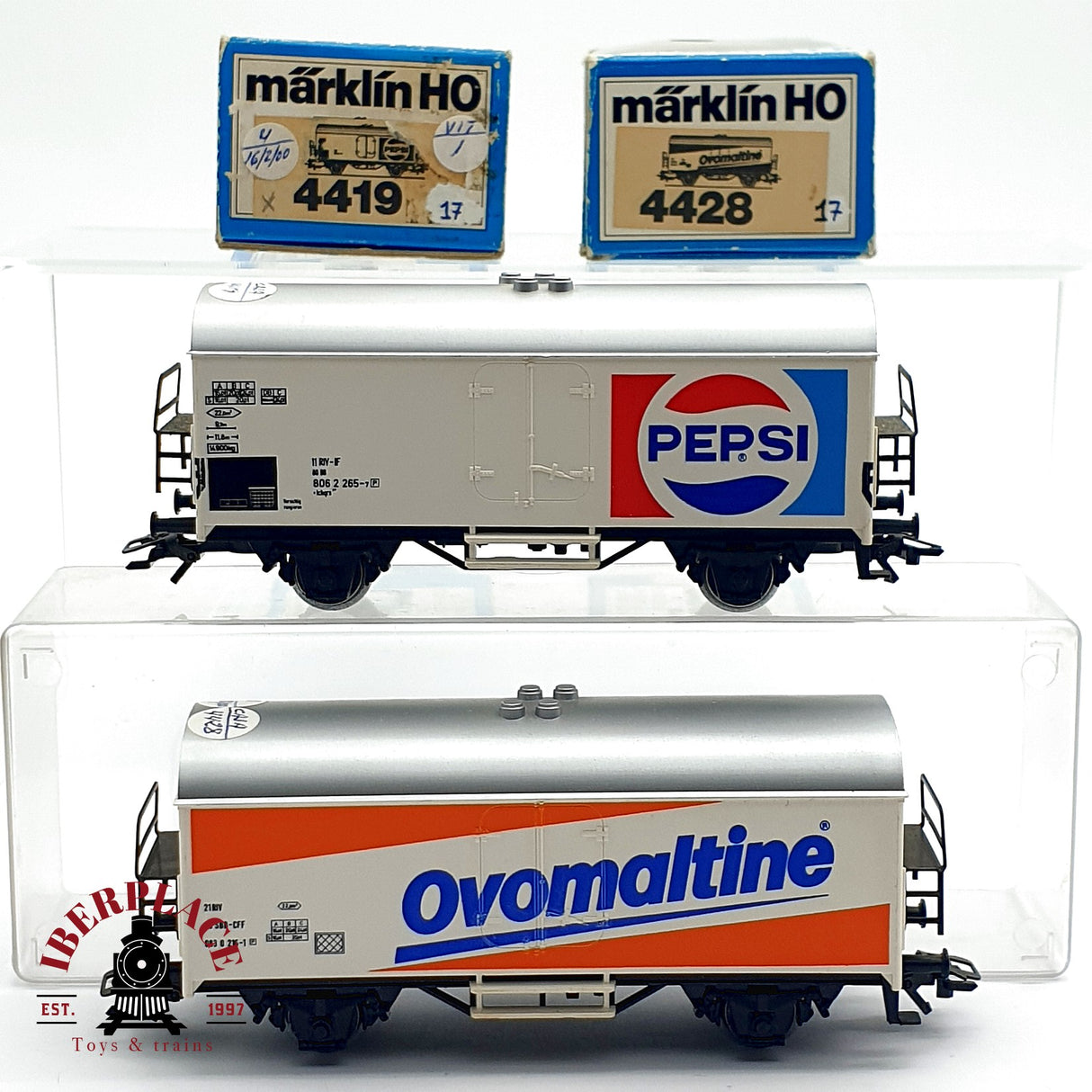 ♻️ 2x AC Märklin 4428 4419 vagones cerrados ovamaltine y pepsi SBB CFF H0 escala 1:87 A28