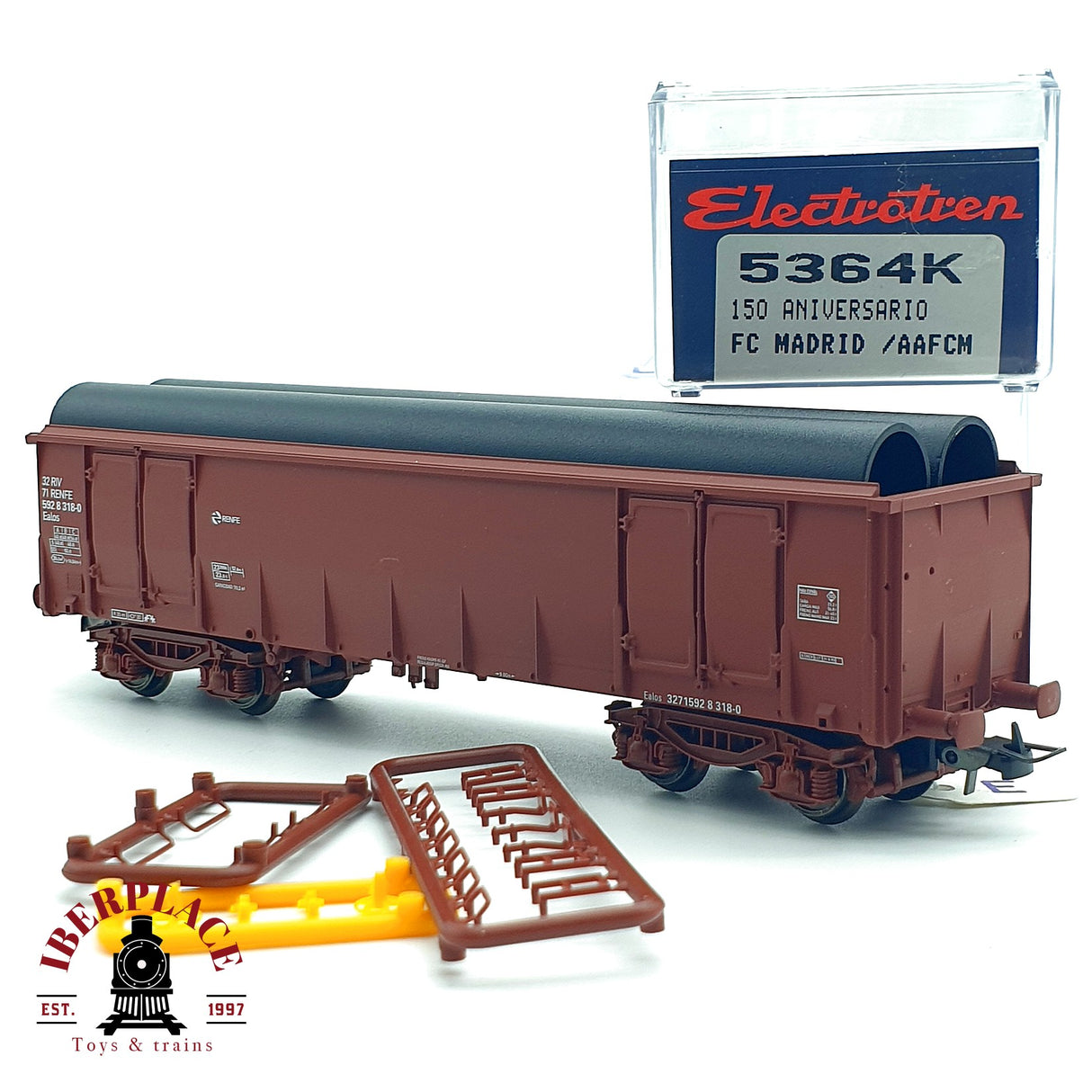 ♻️ DC Electrotren 5364K vagón cerrado FC Madrid 150 aniversario AAFCM RENFE H0 escala 1:87 A28