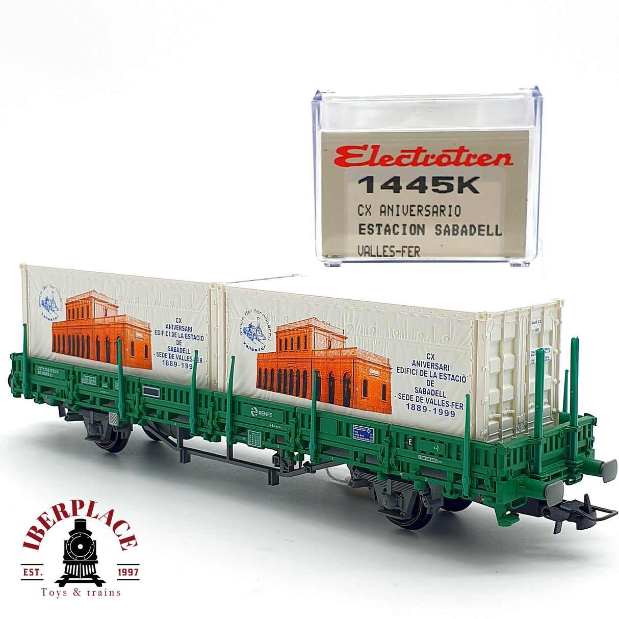 ♻️ DC Electrotren 1445K vagón contenedores estación sabadell RENFE H0 escala 1:87 A28