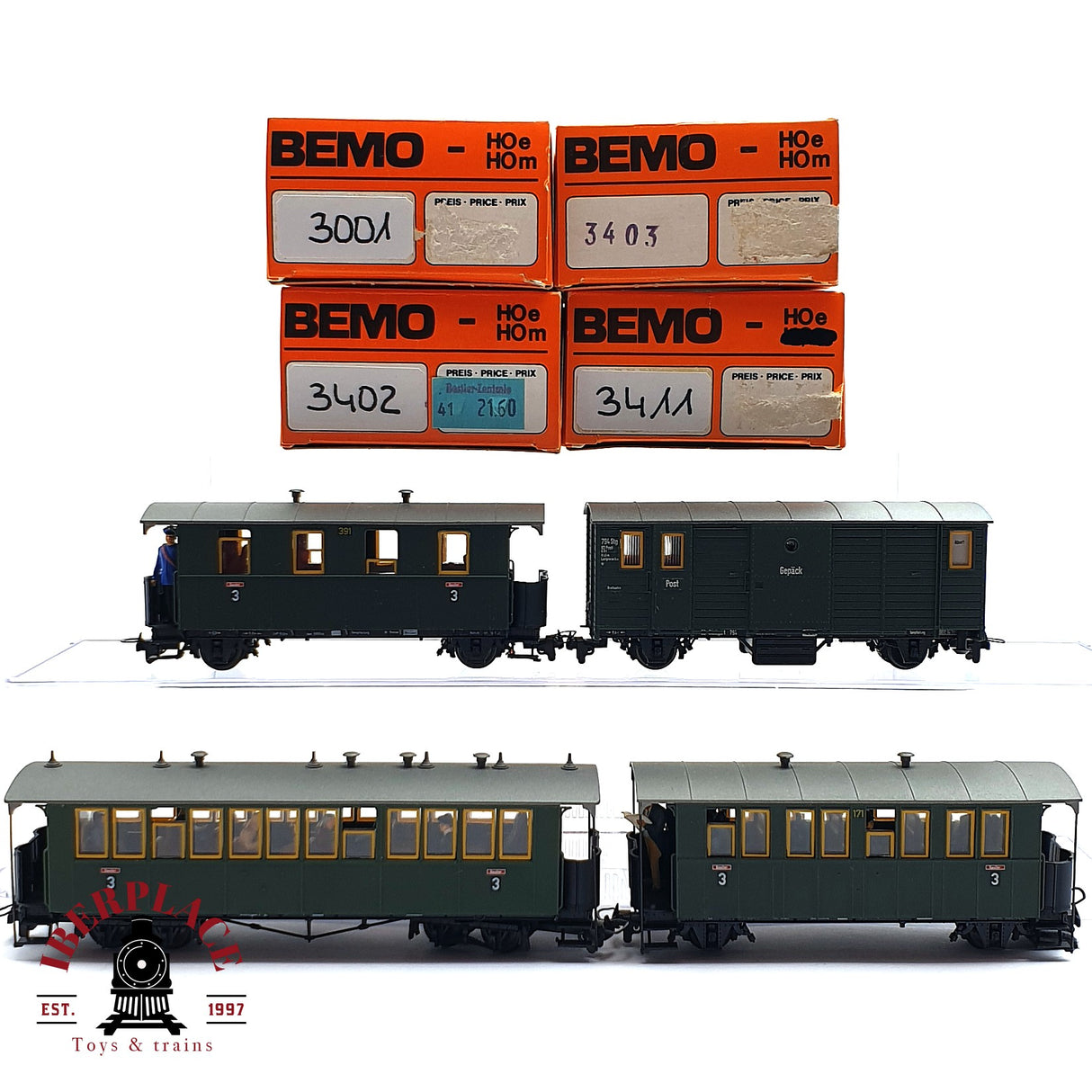 ♻️ 2da mano - BEMO 4x vagones pasajeros y equipaje H0e H0m escala 1:87 E15