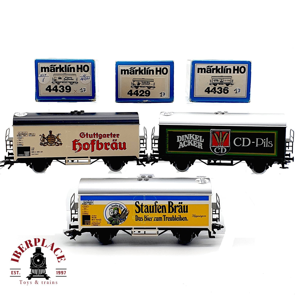 ♻️ 3x Märklin vagones cerveceros Dinkel Acker CD Pils Staufen Bräu DB H0 escala 1:87 A28