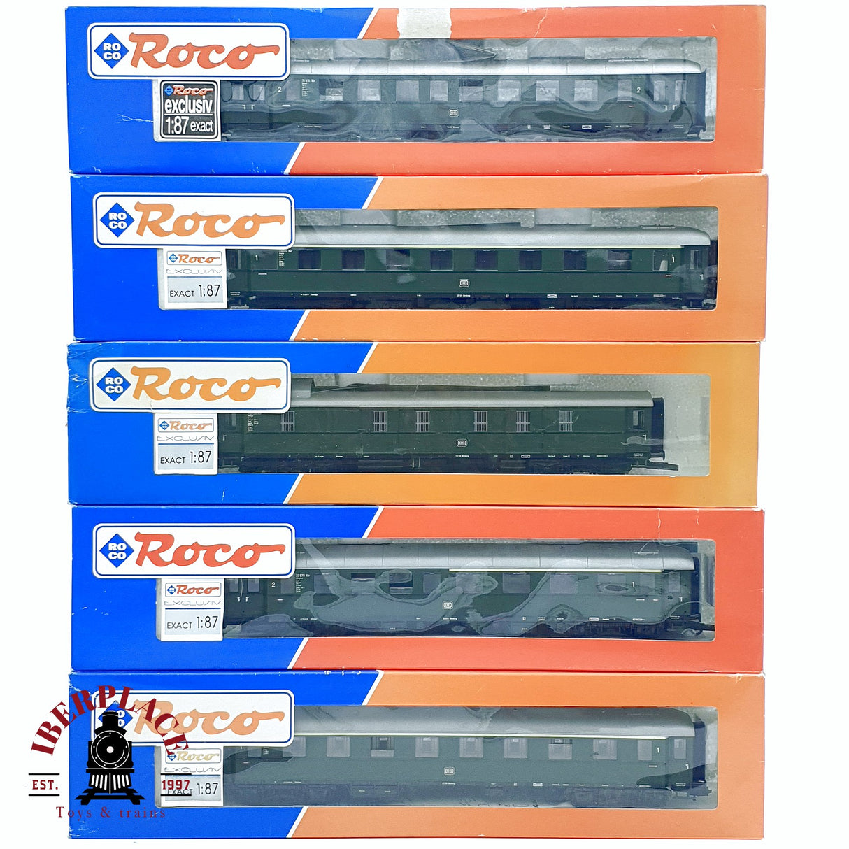 ♻️ 2da mano - DC 5x Roco vagones pasajeros DB clase 1-2 verde H0 escala 1:87