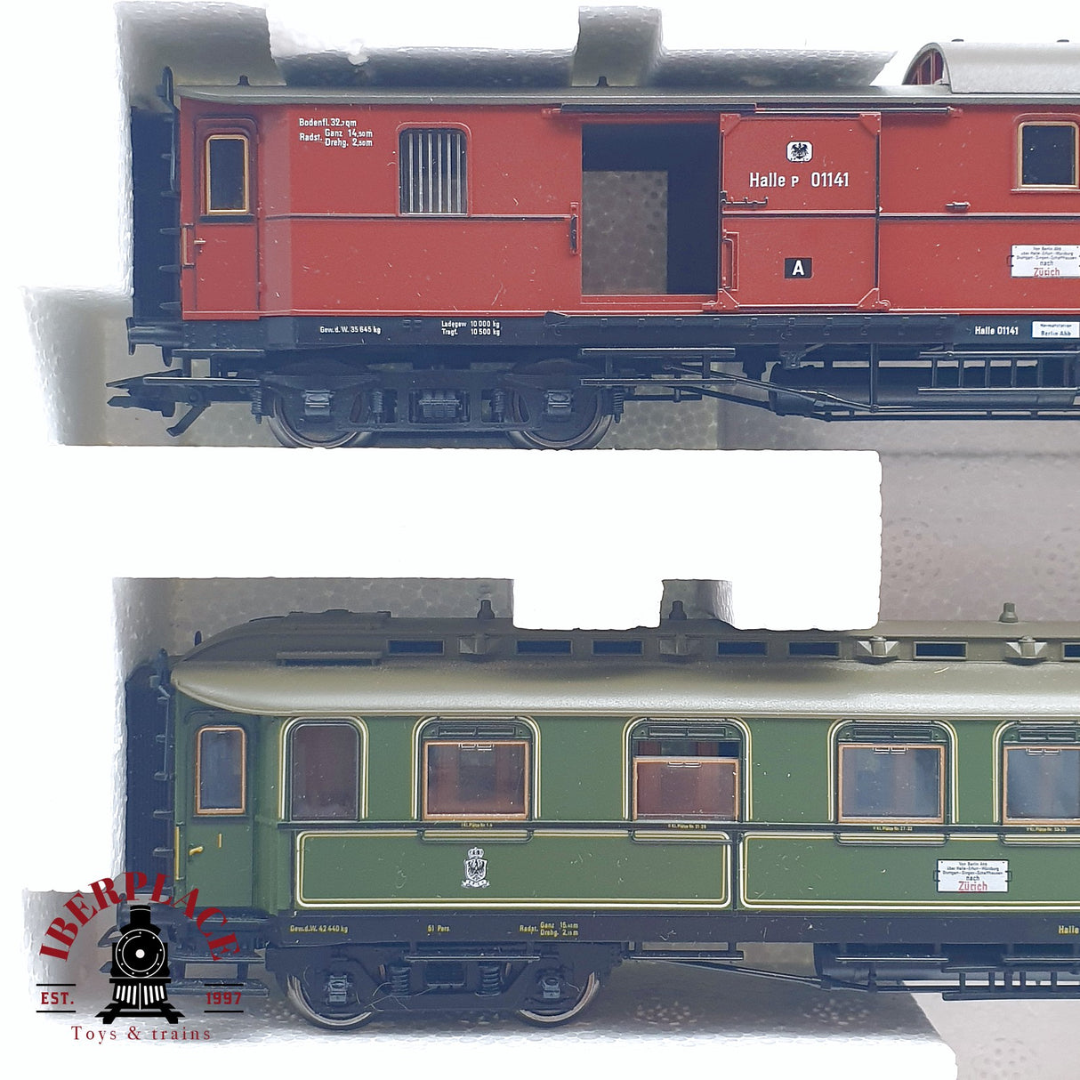 ♻️ 2da mano - AC Fleischmann 1885 Set locomotora P.St.B. 2810 vagones pasajeros H0 escala 1:87