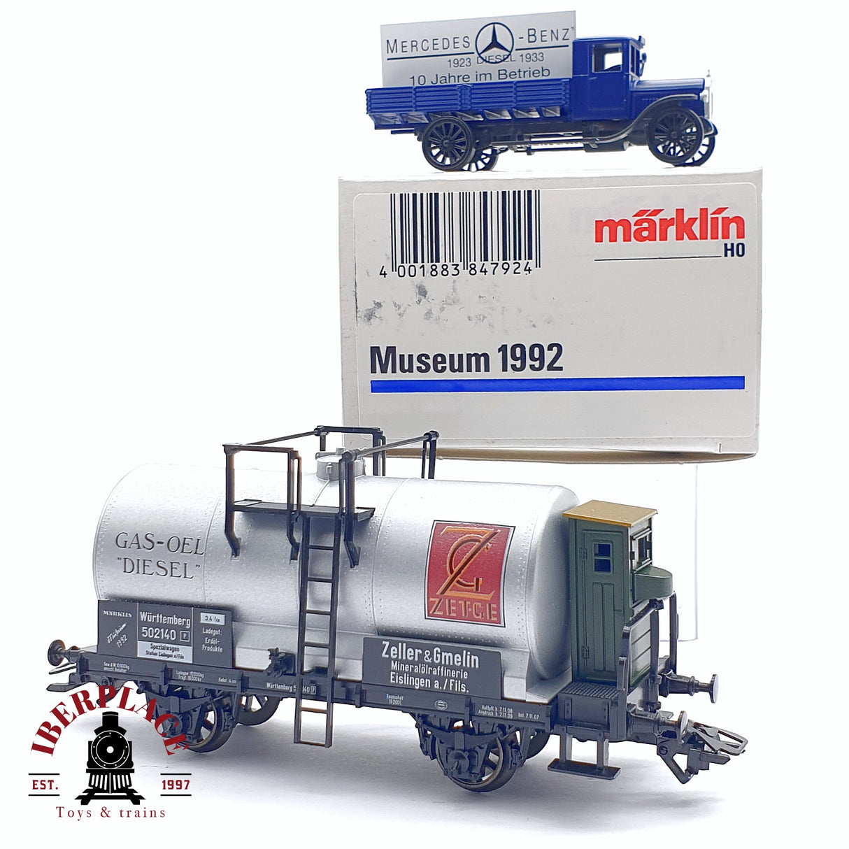♻️ 2da mano - Märklin Museum 1992 vagón especial Gas-oel Diesel Mercedes Benz H0 escala 1:87