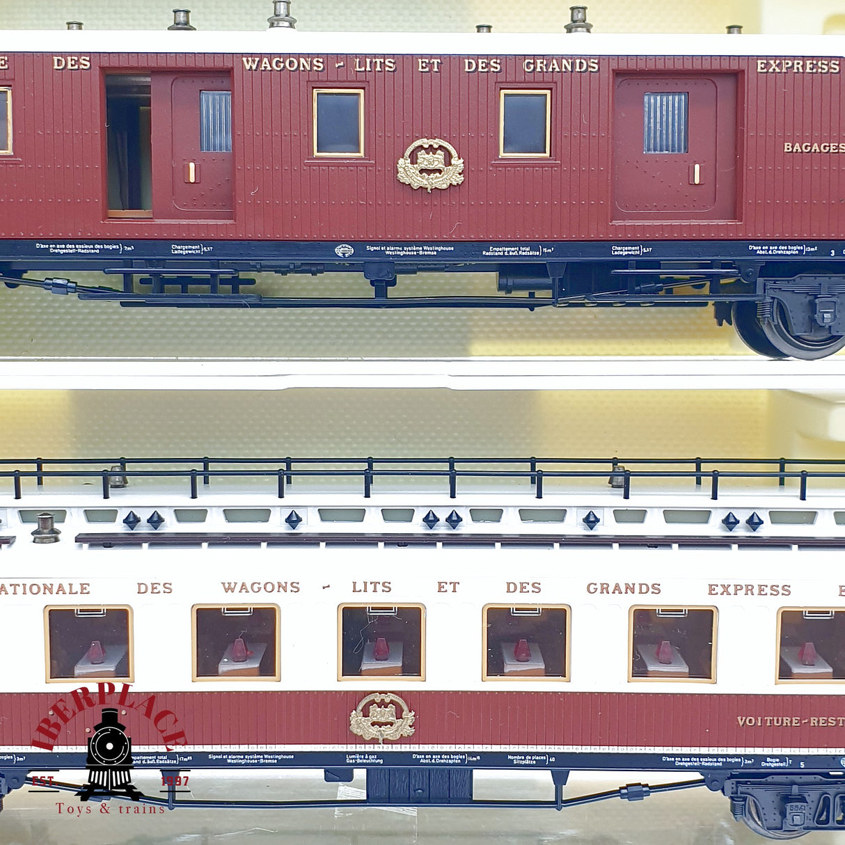 ♻️ 2da mano - AC Trix 5x vagones restaurante camas salón compañía internacional wagons Lits H0 escala 1:87