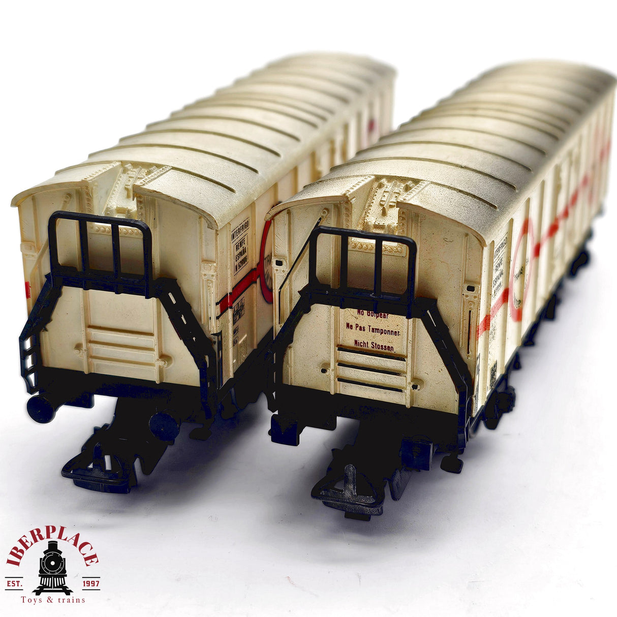 ♻️ 2da mano - 2x Electrotren vagones cerrados transfesa interfrigo RENFE H0 escala 1:87 A15