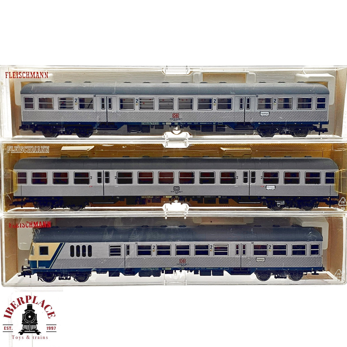 ♻️ 2da mano - DC Fleischmann 3x vagones pasajeros DB silver H0 escala 1:87 E13