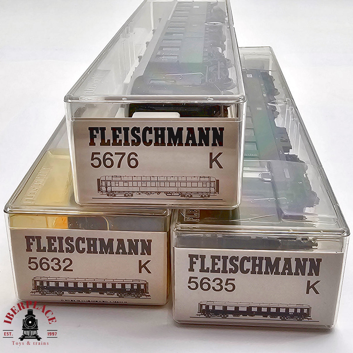 ♻️ 2da mano - DC Fleischmann 3x vagones pasajeros DB clase 2 verdes H0 escala 1:87 E13
