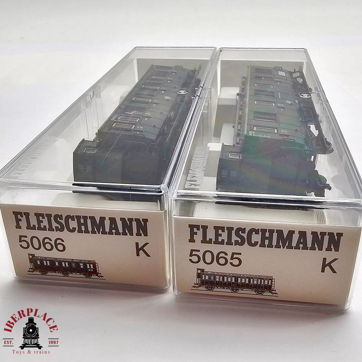 ♻️ 2da mano - DC Fleischmann 2x 5065 5066 vagones pasajeros DB Clase 2 H0 escala 1:87 E13