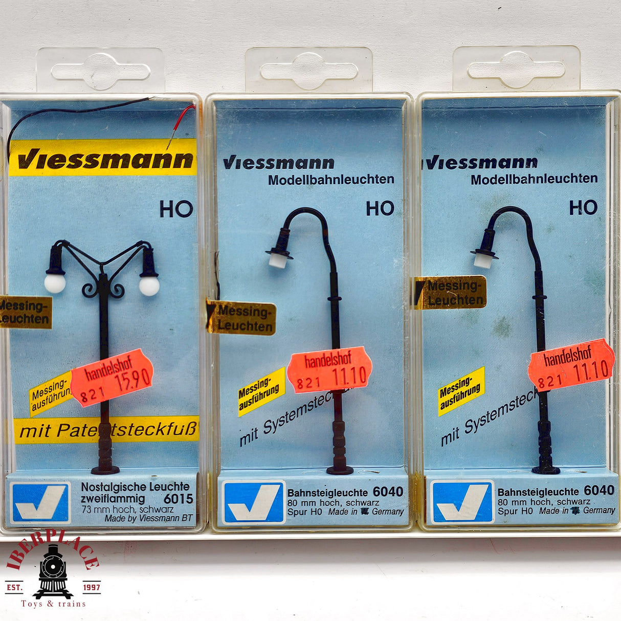 ♻️ 2da mano - 3x Viessmann farolas postes de luz H0 escala 1:87 E13x