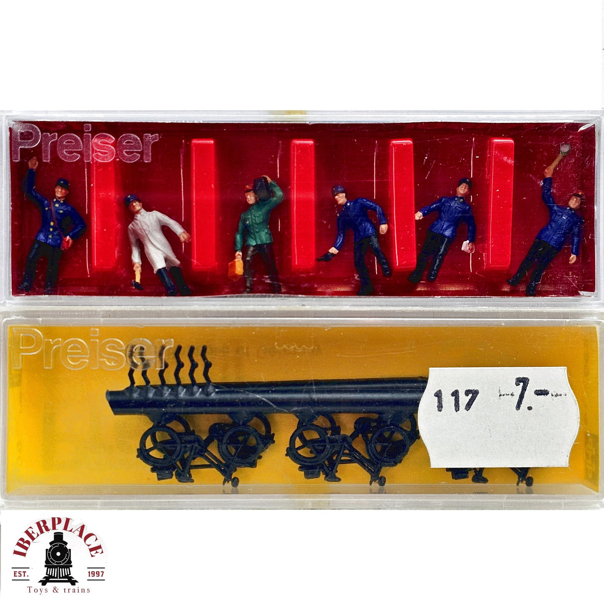 ♻️ 2da mano - Preiser 2x bicicletas y personal trabajadores del tren H0 escala 1:87 E13