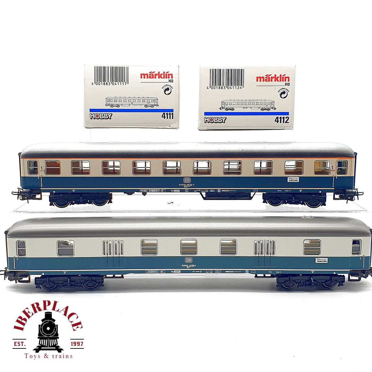 ♻️✨ Märklin 2x vagones pasajeros DB 4111 4112 1a 2a clase azul beige AC Escala H0 1:87