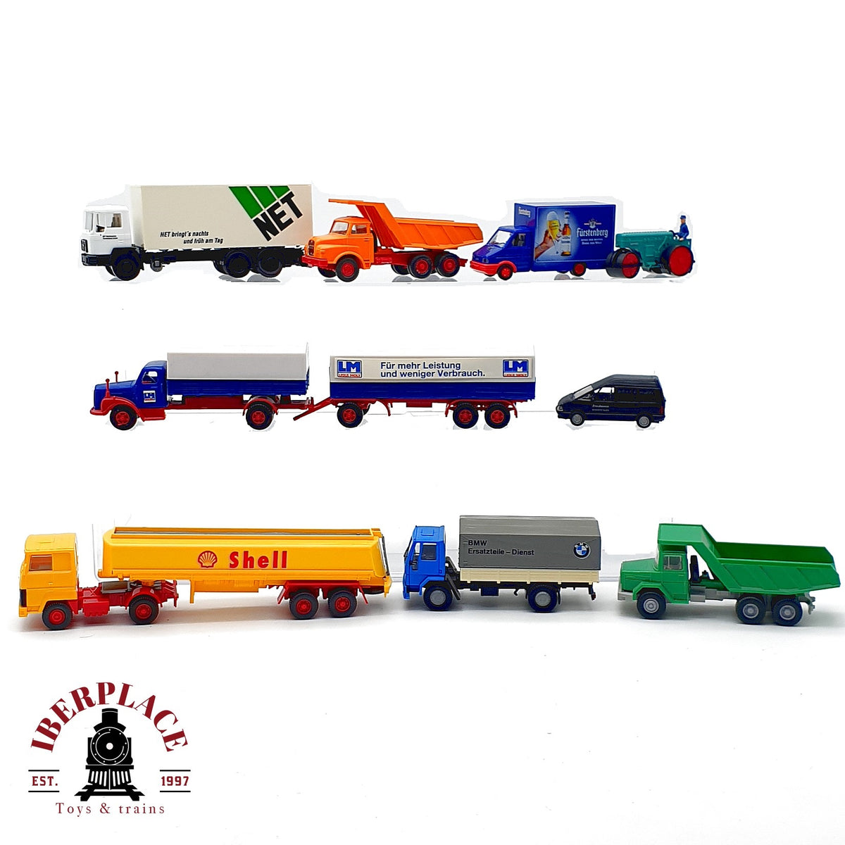 ♻️ 🚂 WIKING 9x vehiculos camiones cisterna Shell obras apisonadora Escala H0 1:87