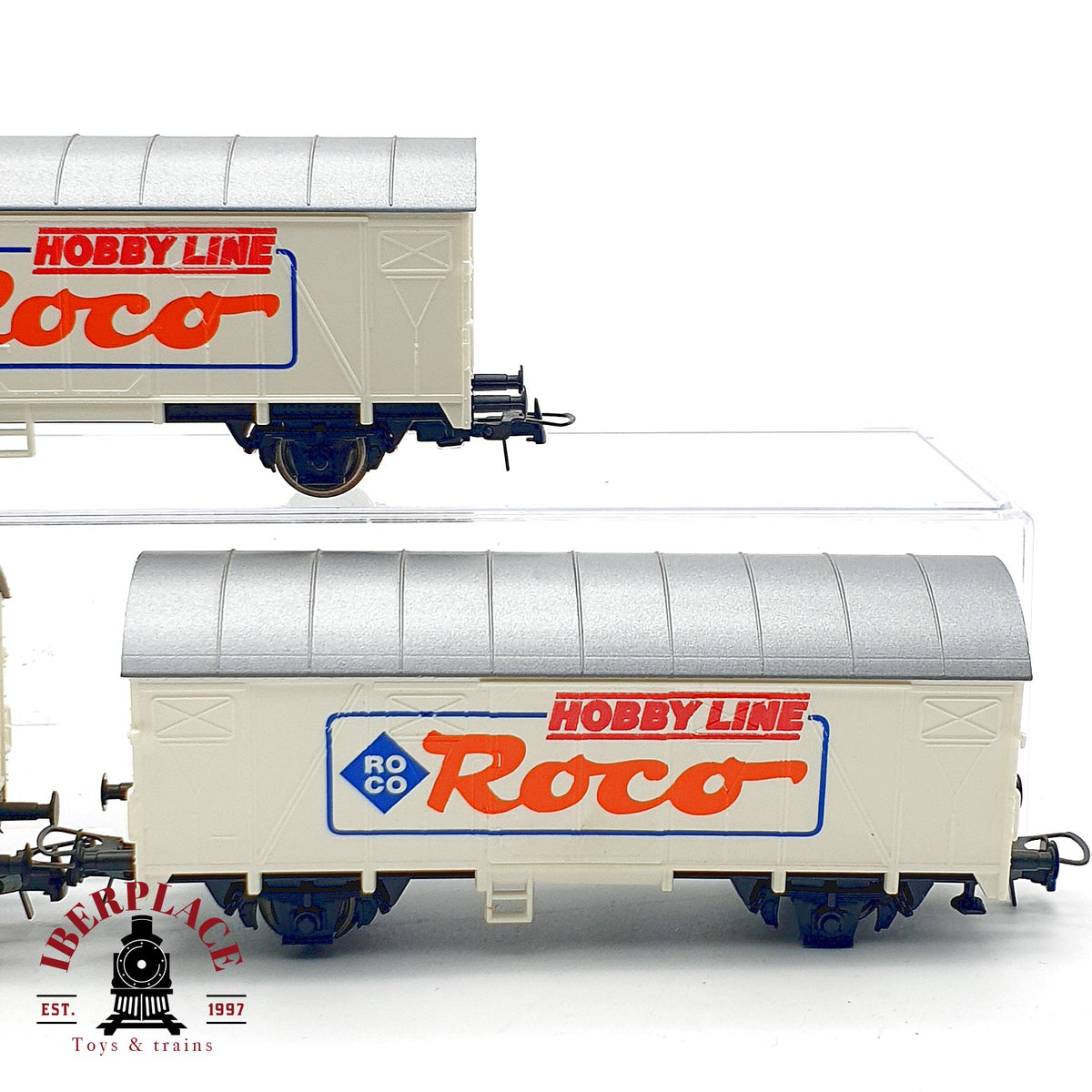 ♻️ Roco 3x vagones mercancias cerrados Roco Hobby Line publicidad Escala H0 1:87