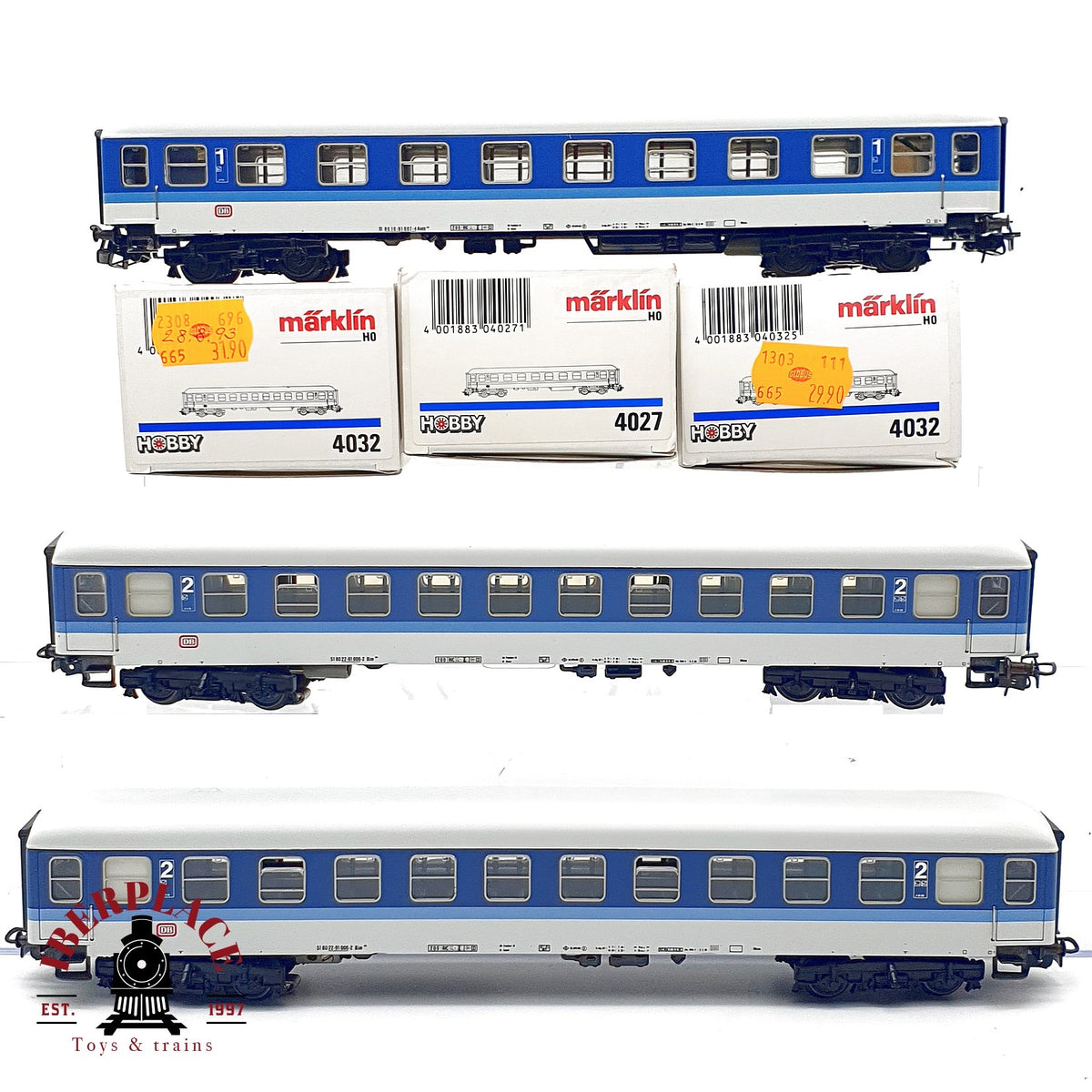 ♻️✨ Märklin Set 3x vagones InterRegio DB 4027 4032 1a 2a clase Chapa Escala H0 1:87