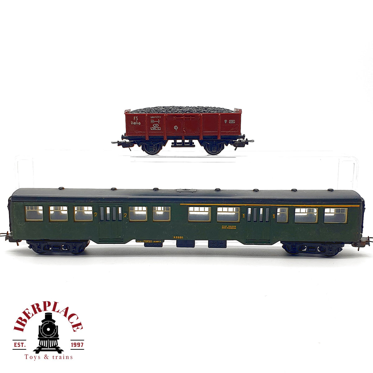 ♻️🚂 Lima 2x vagones viajeros 1/2 clase y carbon abierto FS Italia Escala H0 1:87