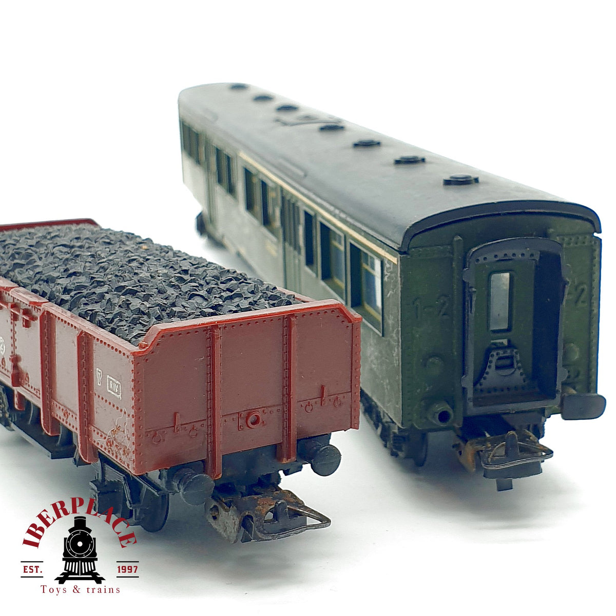 ♻️🚂 Lima 2x vagones viajeros 1/2 clase y carbon abierto FS Italia Escala H0 1:87