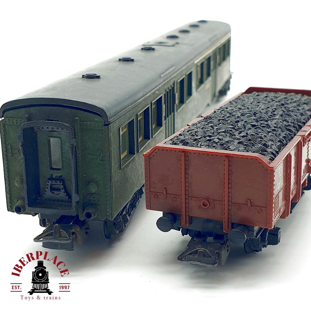 ♻️🚂 Lima 2x vagones viajeros 1/2 clase y carbon abierto FS Italia Escala H0 1:87